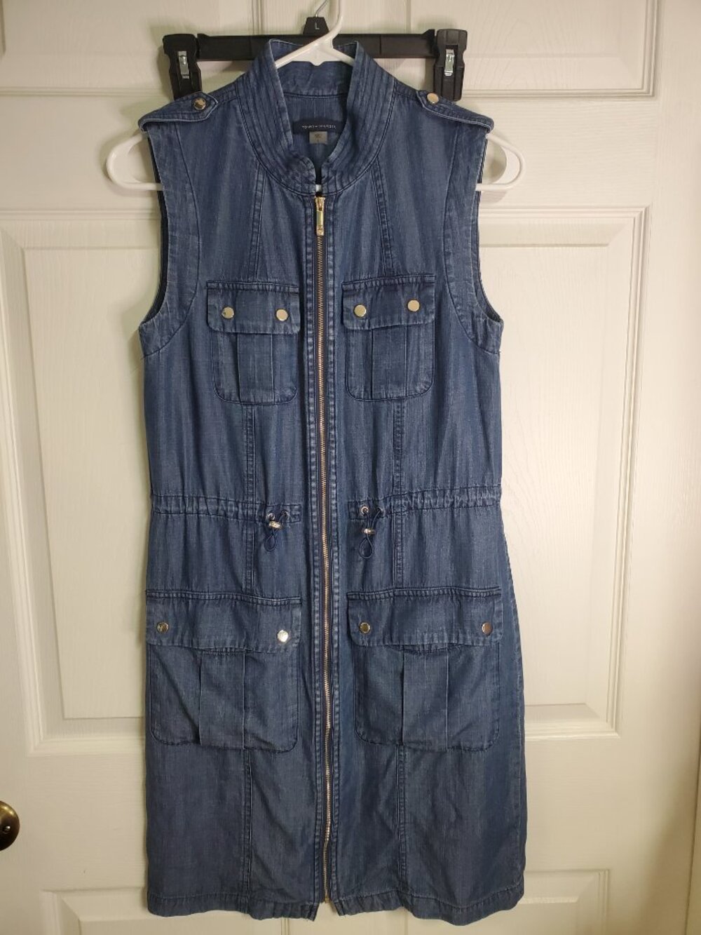 Tommy Hilfiger Blue Denim Sleeveless Front Zip Dress Size 4 W/Cargo Pockets